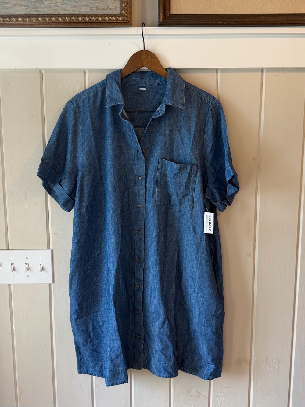 NWT Old Navy Lightweight Denim Short Sleeve Button-Down Shirt Dress, Size XLP